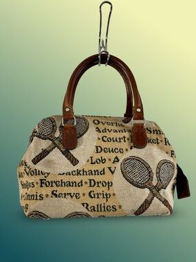Ravini Tennis Themed Country Club Tapestry Dual Handle Zip Close Satchel Handbag